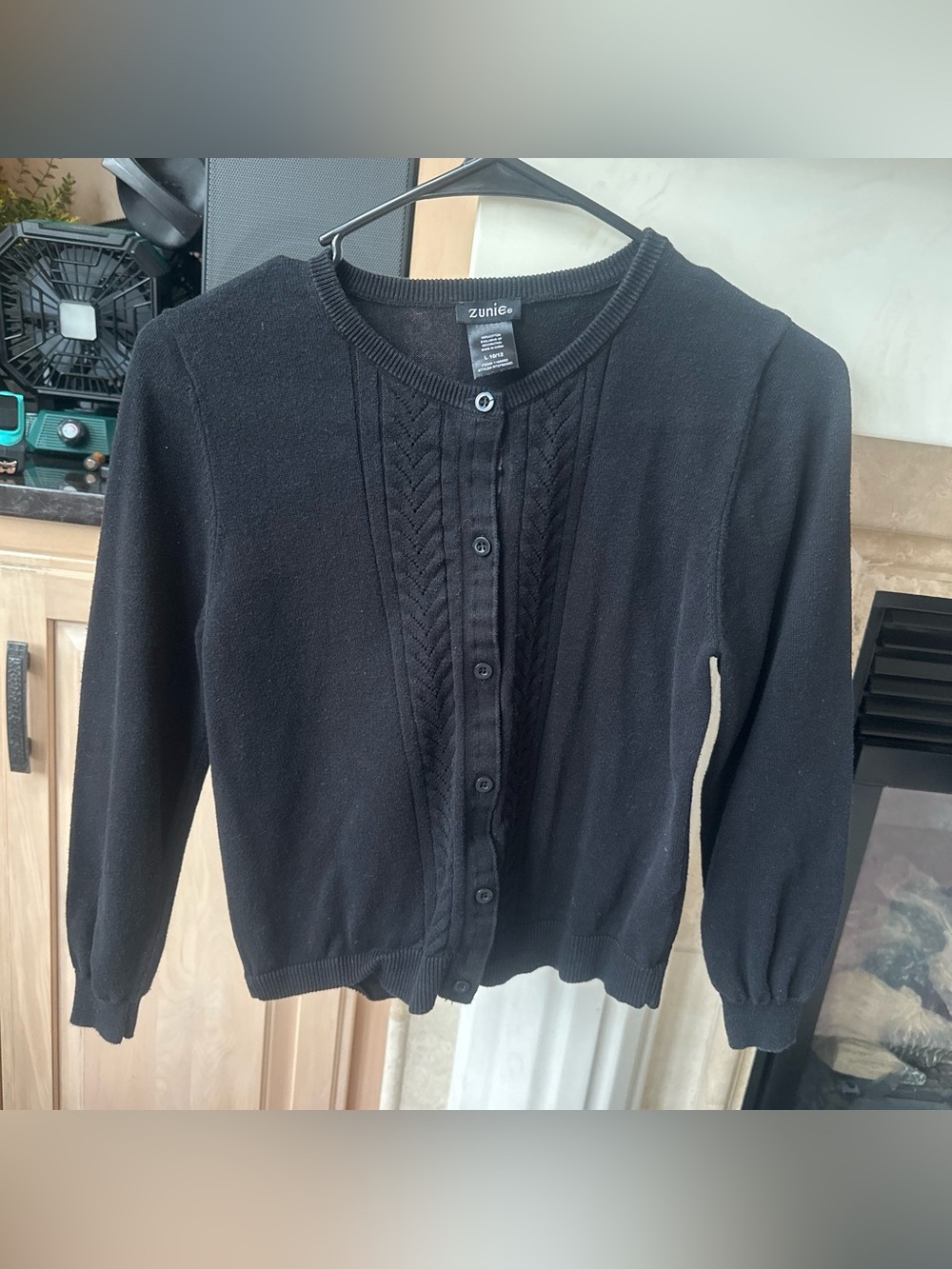 Zunie Black Button-Up Cable Detail Cardigan - L(10-12)